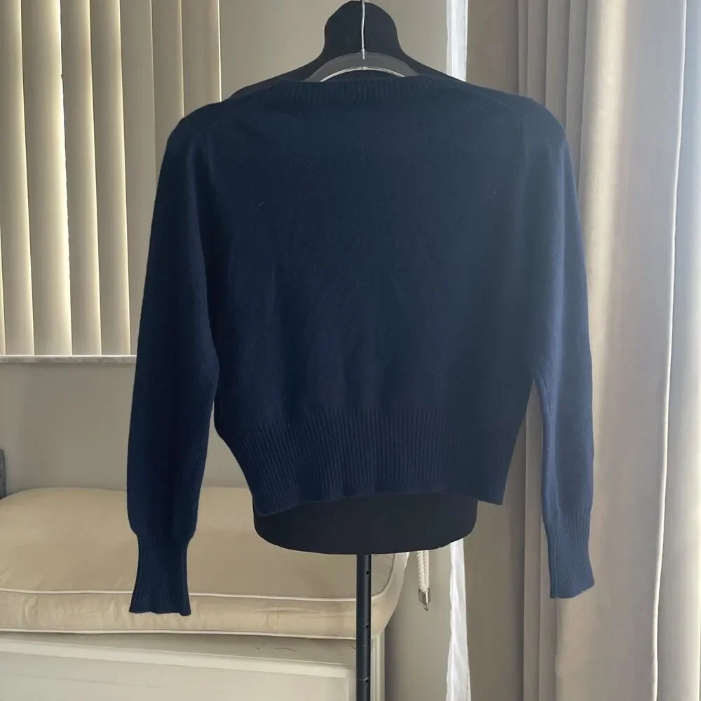 J. Crew 100% Cashmere shrunken Crop Fit crewneck Navy Blue sweater S